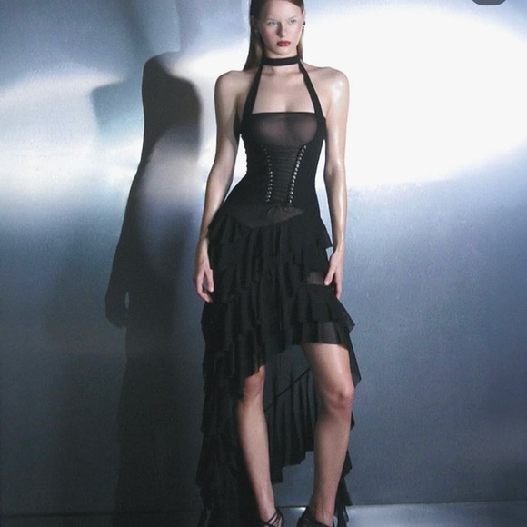 Black Asymmetrical High Low Halter Gown - Picture 2 of 6